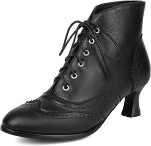 Женские винтажные викторианские ботильоны SHEMEE с низким каблуком, шнуровкой, оксфордские броги, с перфорацией и средним каблуком, обувь в стиле Ренессанс, обувь ведьмы, Black