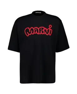 Черная хлопковая футболка с красным логотипом Marni, черный