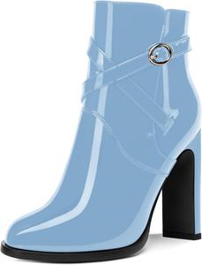 Женские ботильоны ROSERWISH с перекрестными ремешками, круглым носком, ремешком с пряжкой, лакированные, для улицы, на высоком блочном каблуке, высота каблука 4 дюйма