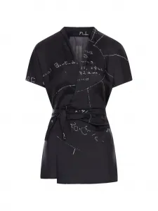 Блузка из вискозы с принтом и поясом на талии Rick Owens, черный