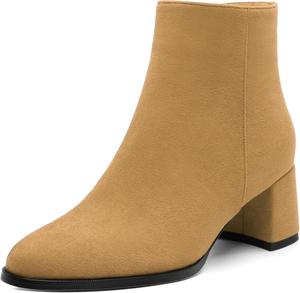 Женские ботильоны на низком каблуке из замши, широкая полнота, массивные короткие ботинки, удобные, модные, рабочие зимние ботинки, каблук 5 см DEMOSHINE, Brown