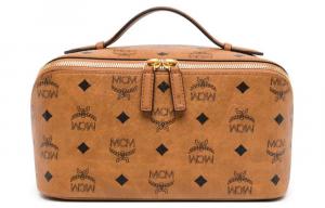 MCM Оттомар холщовая с кожаной отделкой косметичка дорожная сумка для туалетных принадлежностей женская коньячная