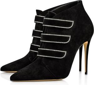 Generic Женские ботильоны с заостренным носком, сексуальные туфли-лодочки на каблуке-стилете, нарядные ботильоны, модные вечерние замшевые туфли однотонного цвета, классические ботильоны на молнии со стразами