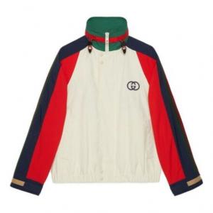 Куртка cotton nylon jacket with patch 'multicolor' Gucci, белый