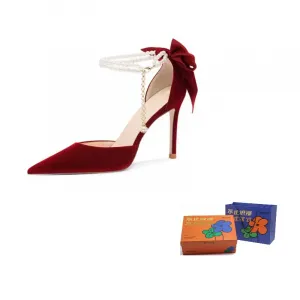 WOXXXN Стройные каблуки на высоком каблуке женские - красная замша 7 см, цвет Red Suede 7CM