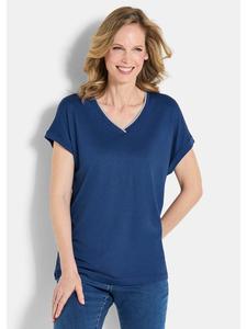 Блузка-рубашка. Элегантный топ с короткими рукавами и блеском королевского синего цвета. GOLDNER