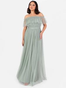 Платье макси из тюля с открытыми плечами оверсайз Anaya With Love, Frosty Green