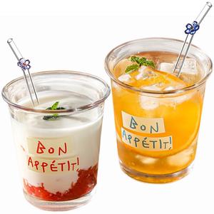 Стакан стеклянный 350 мл KAWASIMAYA, french blue+french red (with floral straws)