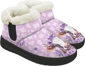 Женские зимние ботинки с искусственным мехом, теплые, с широким носком, прогулочные ботинки, противоскользящие, удобные для улицы, ботильоны на каждый день Chririnla, Purple Cow Print Cow