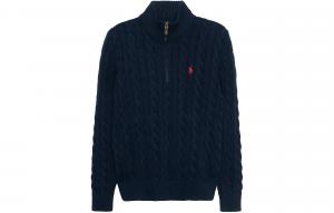 Полузастёгивающийся джемпер с косой вязкой Polo Ralph Lauren, Тёмно-синий