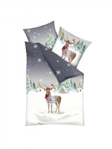 Постельное белье с рождественским оленем серого цвета Traumschlaf, 135 x 200 + 80 x 80 см