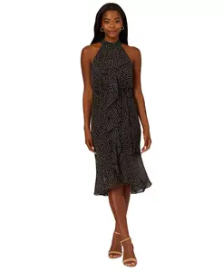 Женское платье с каскадными рюшами в горошек Adrianna Papell, черный