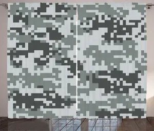 Шторы ABAKUHAUS Camo Rustic, пиксельный эффект, цифровая серая ткань, универсальные ленточные шторы для гостиной с петлями и крючками, 280 x 245 см, цвет серый, светло-серый Abakuhaus