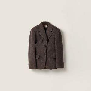 Однобортный пиджак из легкой шетландской шерсти MIU MIU, черный