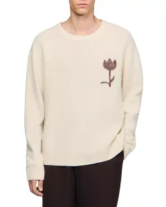 Свитер из шерсти с цветочным декором Sandro, белый