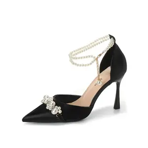 Женские туфли на тонком каблуке и высоком каблуке QITUMAUL, Black[Heel Height 6.5Cm]