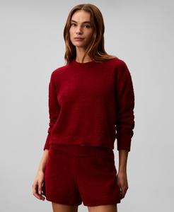 Женская укороченная плюшевая домашняя толстовка - QS7341 Calvin Klein, Fall Berry