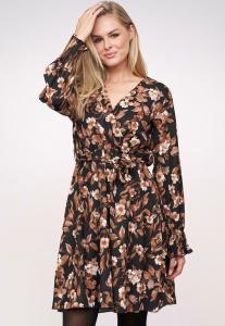 Платье Cloud 5ive LONGSLEEVE WITH FLOWER PRINT AND TIE BELT, Brown Black/Brown