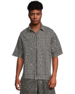 Рубашка Armani Exchange Short Sleeve Oversized Fit Cotton Linen Denim Paisley Shirt, цвет Black Denim Paisley Ao