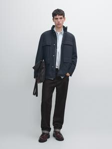 Водоотталкивающая стеганая куртка с карманами Massimo Dutti, navy blue