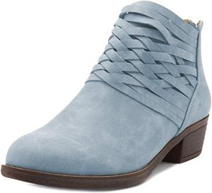 Женские винтажные ботильоны YDN с круглым носком, ремешками, невысоким толстым каблуком, молнией сзади и перекрестными обмотками, повседневная офисная обувь, Blue