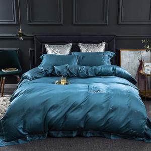 YUSIWOAL Комплект постельного белья из хлопка с современной вышивкой Blue