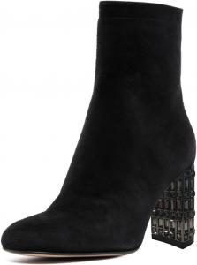 Женские блестящие босоножки Maiyang с крупными стразами, высокие ботильоны на толстом каблуке, округлый носок, молния сзади, зимние праздничные короткие ботинки, размер 4-16 США, Black