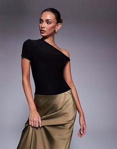 Боди с двойной скульптурной облегающей асимметричной закруткой, черного цвета Fashionkilla