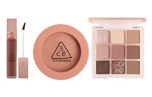 Помада, палетка теней, румяна набор для макияжа легко растушевывается велюр натуральный матовый комплект из трех предметов 3CE