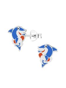 Alexander York Детские серьги-гвоздики в виде акул из серебра 925 пробы, комплект из 2 штук