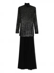 Вечернее платье с высоким воротником и пайетками Norma Kamali, черный