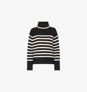 Шерстяной джемпер с полосатым принтом и высоким воротом Whistles, черный