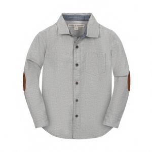 HOPE & HENRY Детская рубашка из органической фланели с налокотниками, серо-меланжевого цвета