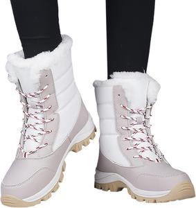 Женские зимние ботинки ZBYY, с меховой подкладкой, теплые зимние ботинки на шнуровке до середины голени, водонепроницаемые, противоскользящие, для прогулок на улице, белый