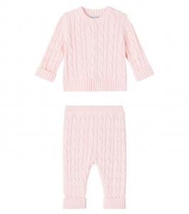 Комплект из трикотажного хлопкового кардигана и брюк Polo Ralph Lauren Kids, Morning Pink