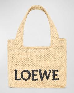 Мини-сумка-тоут Ibiza Font Logo из коллаборации с Paula’s из рафии Loewe, цвет Natural