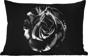 Подушка для улицы - Цветочная - Роза - Черно-белая - Ботаническая - 50x30 см - Устойчива к погодным условиям - Подушка для отдыха - Подушка для дивана - Украшение для гостиной MuchoWow