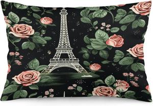 MaSiledy Декоративная наволочка Paris Roses с Эйфелевой башней, двусторонняя печать, потайная молния Pattern-7