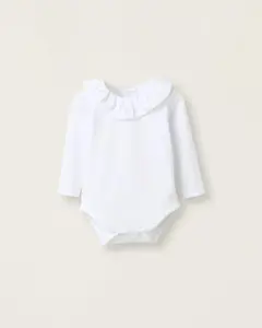 Платье для девочки с длинным рукавом, боди с оборками на шее Zippy, белый