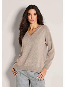 MADELEINE Повседневный вязаный свитер с V-образным вырезом, бежево-меланжевого цвета