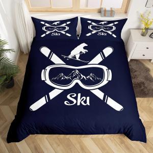 Erosebridal Комплект постельного белья с новогодней тематикой лыжного спорта, рисунок полярного медведя в граффити стиле, Multi 29