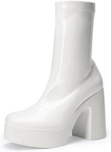 Женские ботильоны на платформе DREAM PAIRS Gogo с высоким массивным каблуком и квадратным носком, White-Pat