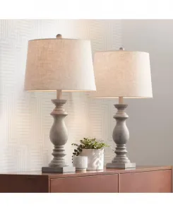 Традиционные настольные лампы в стиле Регентства, высота 26 1/5 см, комплект из 2 штук, бежевый абажур из выбеленной ткани, конусообразный, для спальни, гостиной, прикроватной тумбочки Regency Hill