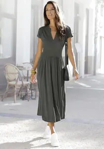 Платье миди LASCANA, с молнией по вырезу, облегающее фигуру, спортивно-элегантное, зеленый