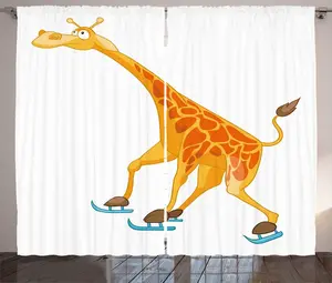 Штора в деревенском стиле Жираф от ABAKUHAUS, забавное животное, катающееся на коньках, присборенная штора для спальни с петлями и крючками, 280 x 225 см, белая с оранжевым Abakuhaus