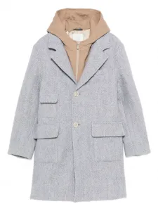 Шерстяное пальто с капюшоном и узором в елочку Eleventy Kids, серый