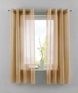 Комплект из 2 штор на люверсах ВхШ 145х140 см серая прозрачная штора "Базель" с свинцовой лентой магазинная штора, 20332TR2 Astek, бежевый