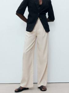 Брюки Maneli прямого кроя из льняной смеси Mango, Beige