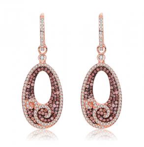 Серьги-подвески из стерлингового серебра 18 карат с покрытием из розового золота и кофейными фианитами Genevive, розовый