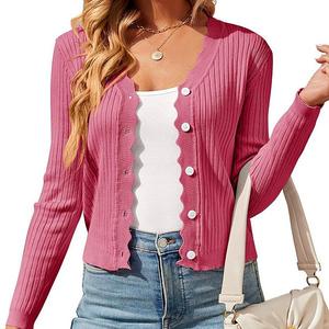 Женский легкий вязаный кардиган с V-образным вырезом и длинными рукавами на пуговицах Clearflower, Peach Red